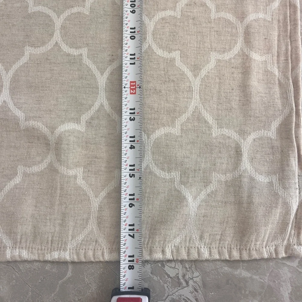 Linen Tablecloth with Cream Geometric Pattern, 54x120”